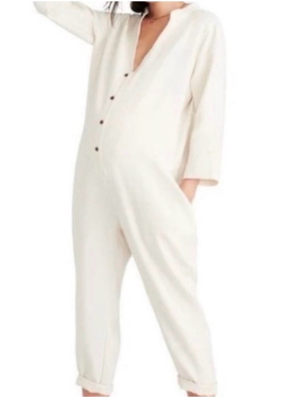 The Nines by HATCH Maternity Button Front 3/4 Sleeve Jumpsuit Medium Nursing